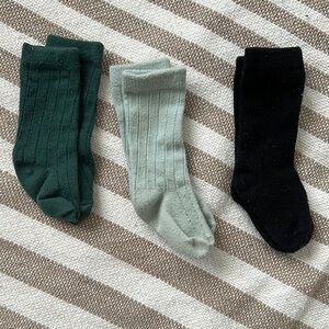 Baby Ribbed Socks - Green, light greenish blue, and Black